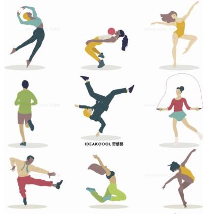 PNG免扣插画风跳街舞蹈跳跃运动人物丨