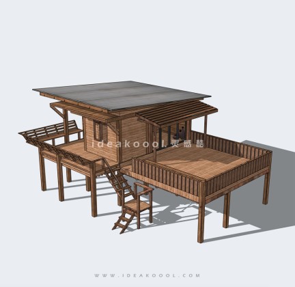 创意木屋小建筑 观景木平台丨