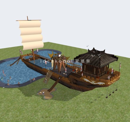 中式船屋民宿度假木屋 儿童娱乐丨