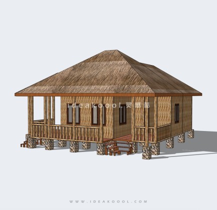 中式茅草房茅草屋民宿茶室丨