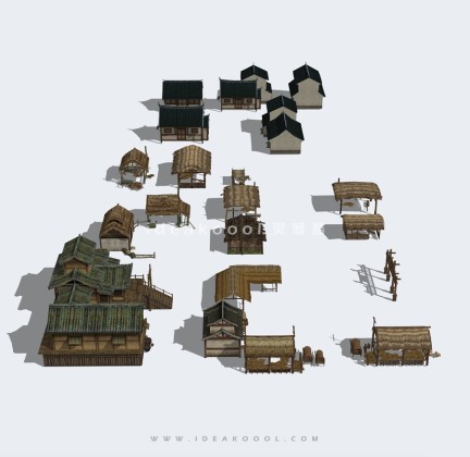 中式茅草屋 茅草房建筑丨