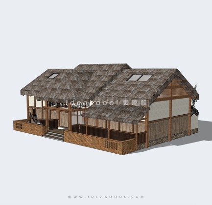 中式茅草屋 茅草房建筑 民宿茶室丨