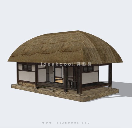 中式茅草屋 茅草房建筑 民宿茶室丨