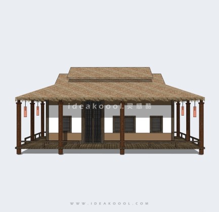 中式茅草屋茅草房建筑 民宿茶室丨