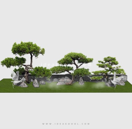 新中式景观树 禅意观赏树造型松树 景观置石 仙鹤丨