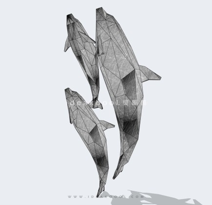 海豚几何体雕塑丨
