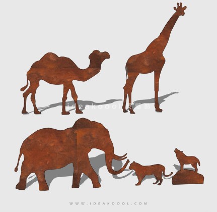 长颈鹿骆驼大象老虎狼剪影雕塑丨