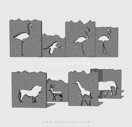 鹤 天鹅 狮子鹿 长颈鹿 大象剪影丨