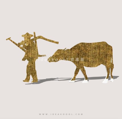 农夫与牛剪影雕塑丨