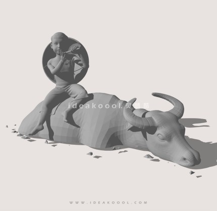 牧童与水牛雕塑丨