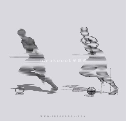 抽象运动踢足球跑步人物雕塑丨