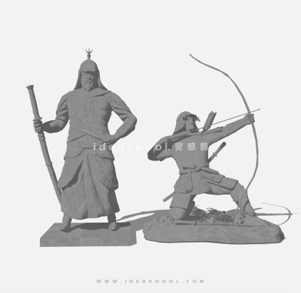古代士兵射箭人物雕塑丨