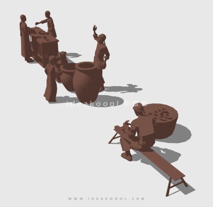 商业街铜人古代小贩人物雕塑丨