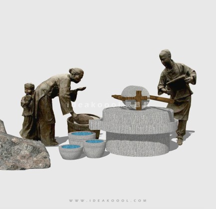 古代青铜人物雕塑贴图  石磨小品丨