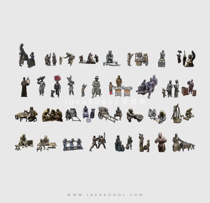 商业街铜人古代小贩农活人物雕塑丨