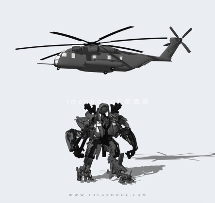 直升机变形机器人人物雕塑小品丨