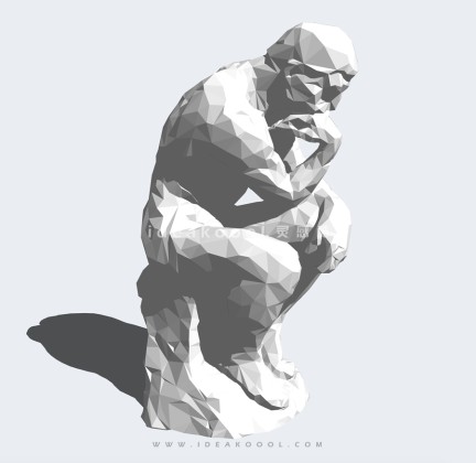 思想者几何体石膏人物雕塑丨