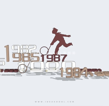 推铁环人物剪影雕塑丨