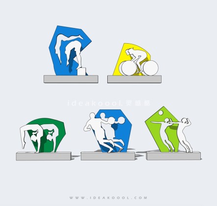 跳水骑车体操篮球排球体育运动剪影人物雕塑丨