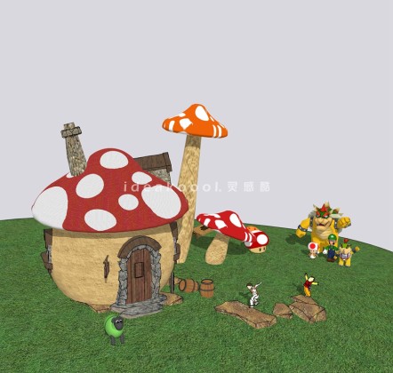 卡通蘑菇房子小屋丨