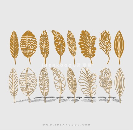 插画风树叶图案纹理剪影丨