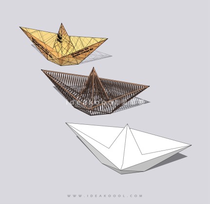 抽象折纸铁艺格栅小船丨