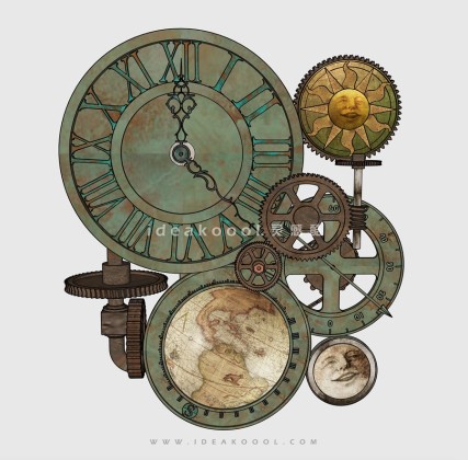 工业风齿轮时钟雕塑小品丨
