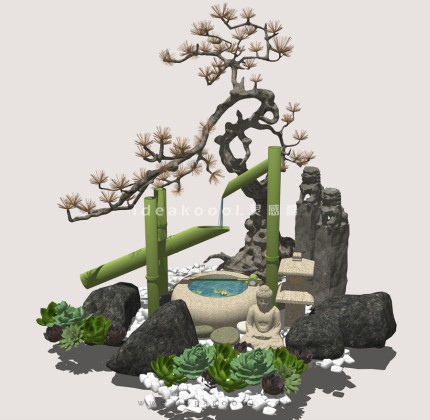 竹流水 水钵 石盆 造型松丨