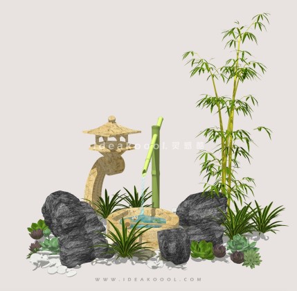 竹流水 水钵 石盆 竹子 石灯笼丨