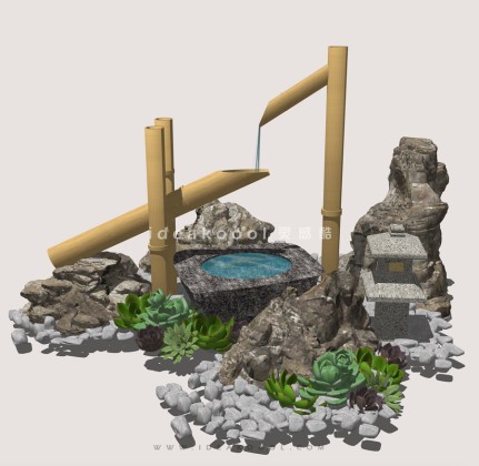 竹流水 水钵石盆 景观石灯笼丨