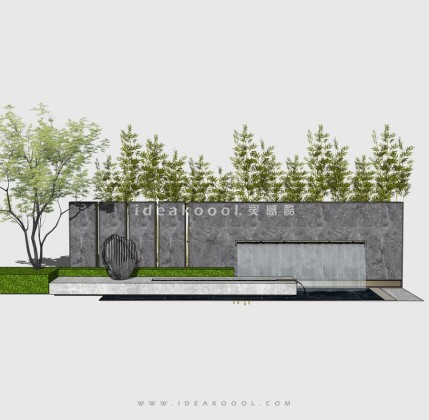 高端住宅 现代水幕景墙 入口水景丨