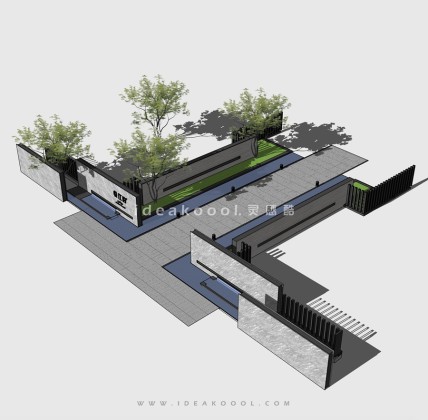 现代高端住宅示范区入口水景 logo景墙丨