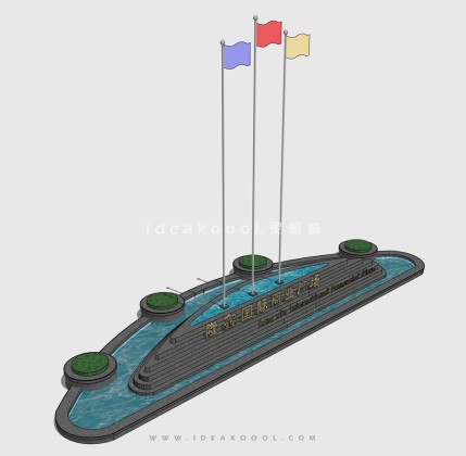 现代商业办公入口水景旗台丨