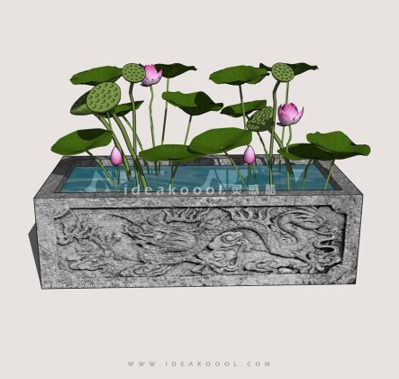 中式龙纹马槽石槽荷花莲花荷叶水钵丨