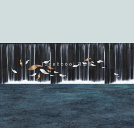 瀑布水幕水景 鱼群雕塑丨