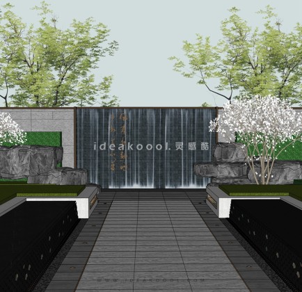 瀑布水幕对景墙水景丨