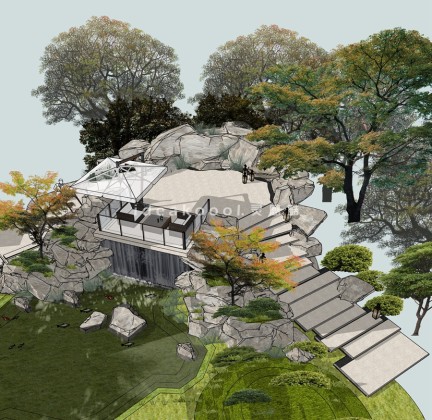 观景平台 水幕景墙 假山叠石丨