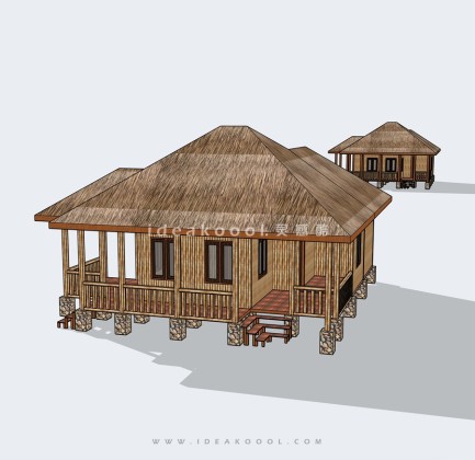 竹子茅草亭茅草屋 茶室丨