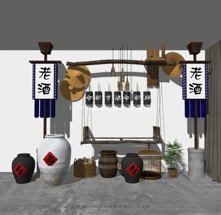 酒文化小品 酒坛 酒缸 斗笠丨