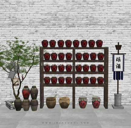 酒文化小品 酒坛酒架丨