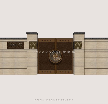 中式别墅入户入口大门围墙