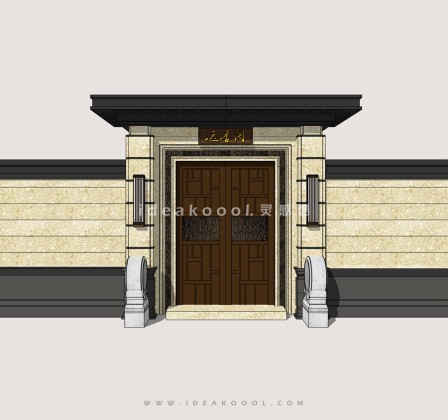 中式别墅庭院入户门头铁艺入口大门围墙