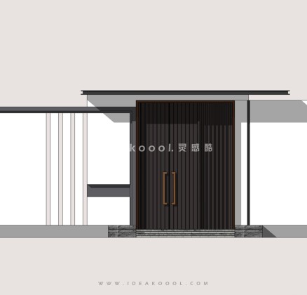 新中式别墅庭院入户入口门头大门围墙