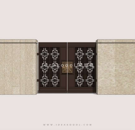 中式别墅庭院入户铁艺入口大门围墙