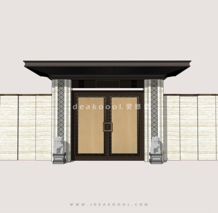 中式居住区入口门头大门围墙