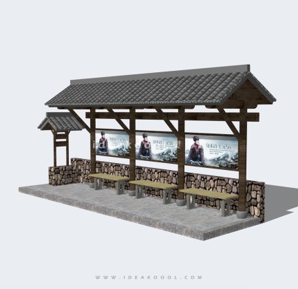 中式公交站台候车廊架丨