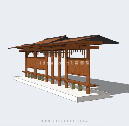 中式公交站台候车廊架丨