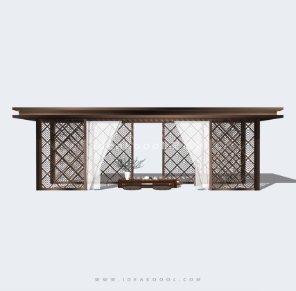 新亚洲新中式景观廊架景观会客厅丨