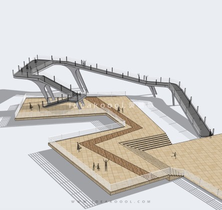 现代创意景观桥 滨水观景平台丨