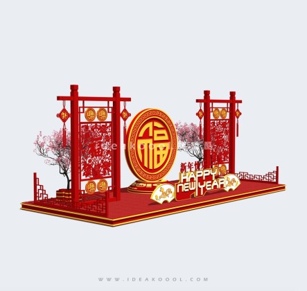 过年新年商业美陈装饰 中国结福雕塑小品丨